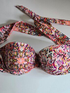 Victorias Secret Bikini Top Pink Purple Floral Size 34DD